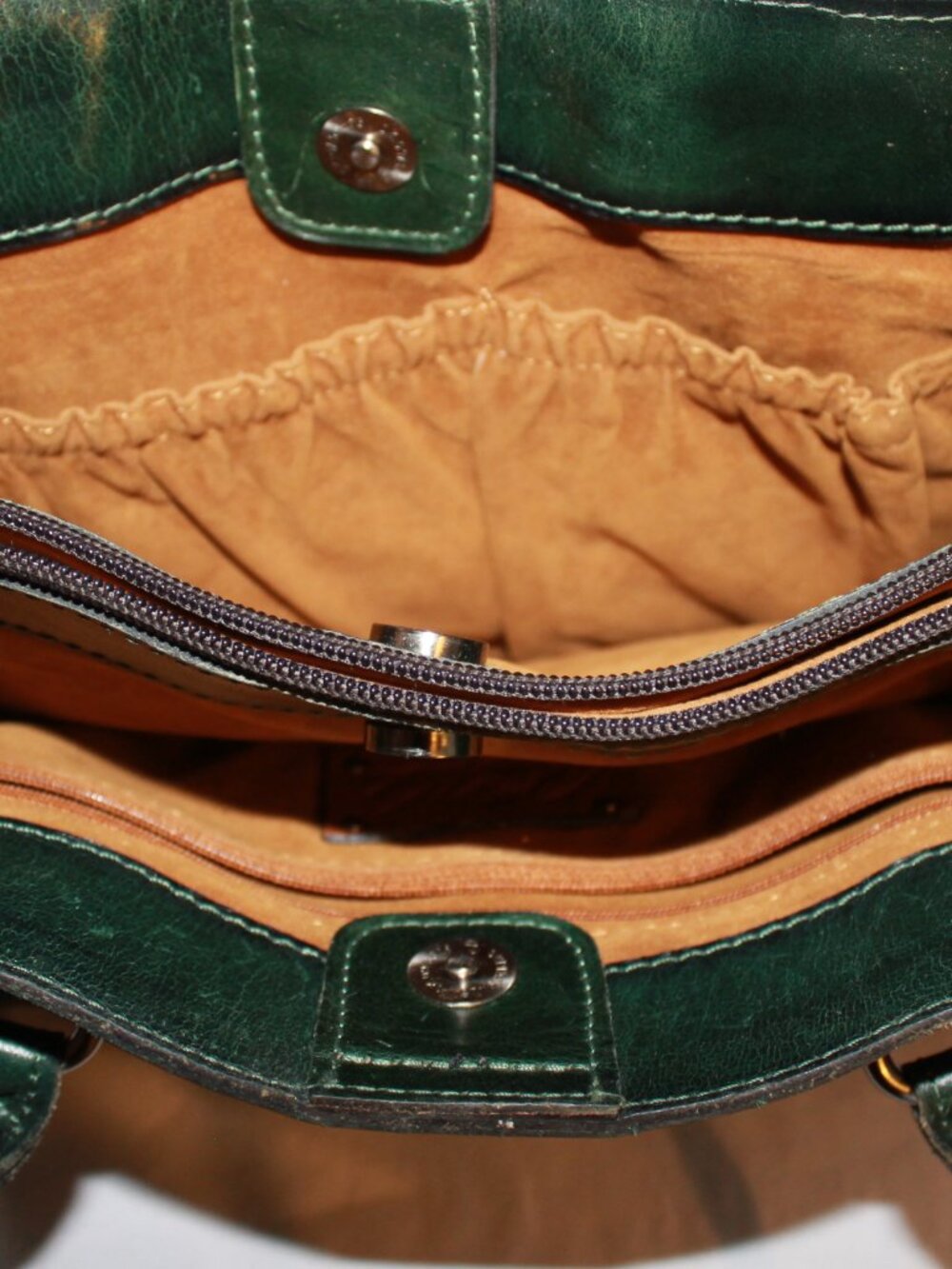 Patricia Nash Primrose satchel in a dark green suede leather. - Picture 4 of 4